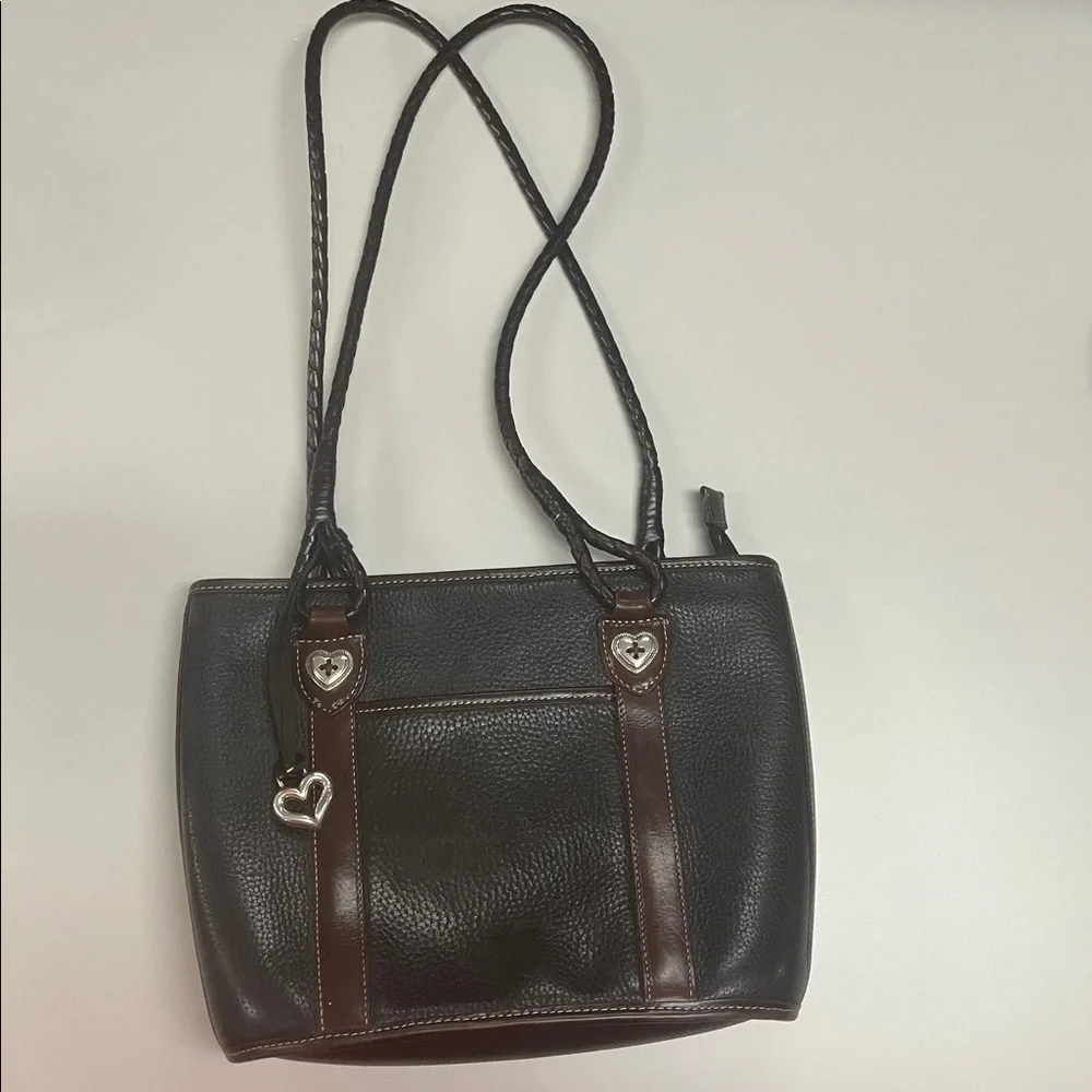 Brighton medium Black and Brown leather Tote Bag / preowned ink stains inside